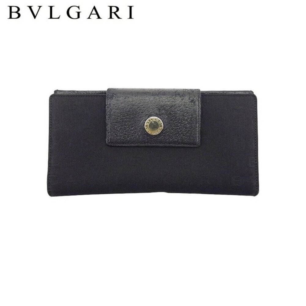 BVLGARI Long Wallet Logomania Canvas x Leather Authentic Used